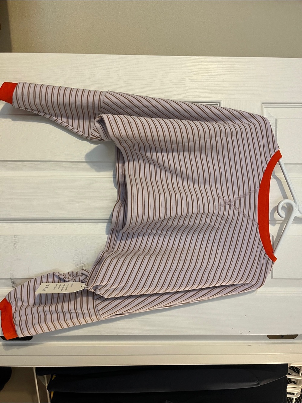 Striped Long Sleeve Tee with Red Trim